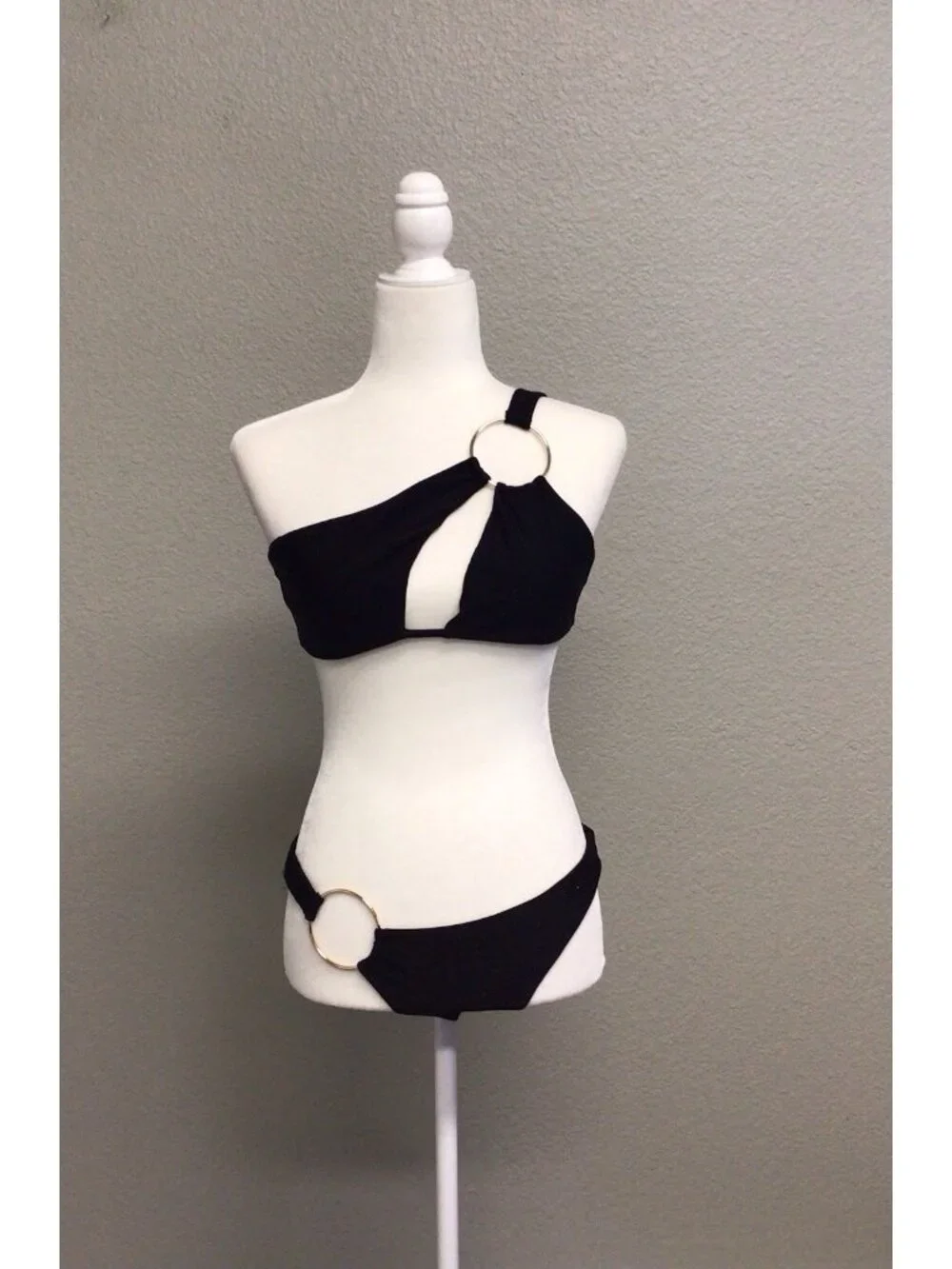 Revolve Camila Coelho Patricia Bikini Top Bottoms Black Gold Ring Size Large